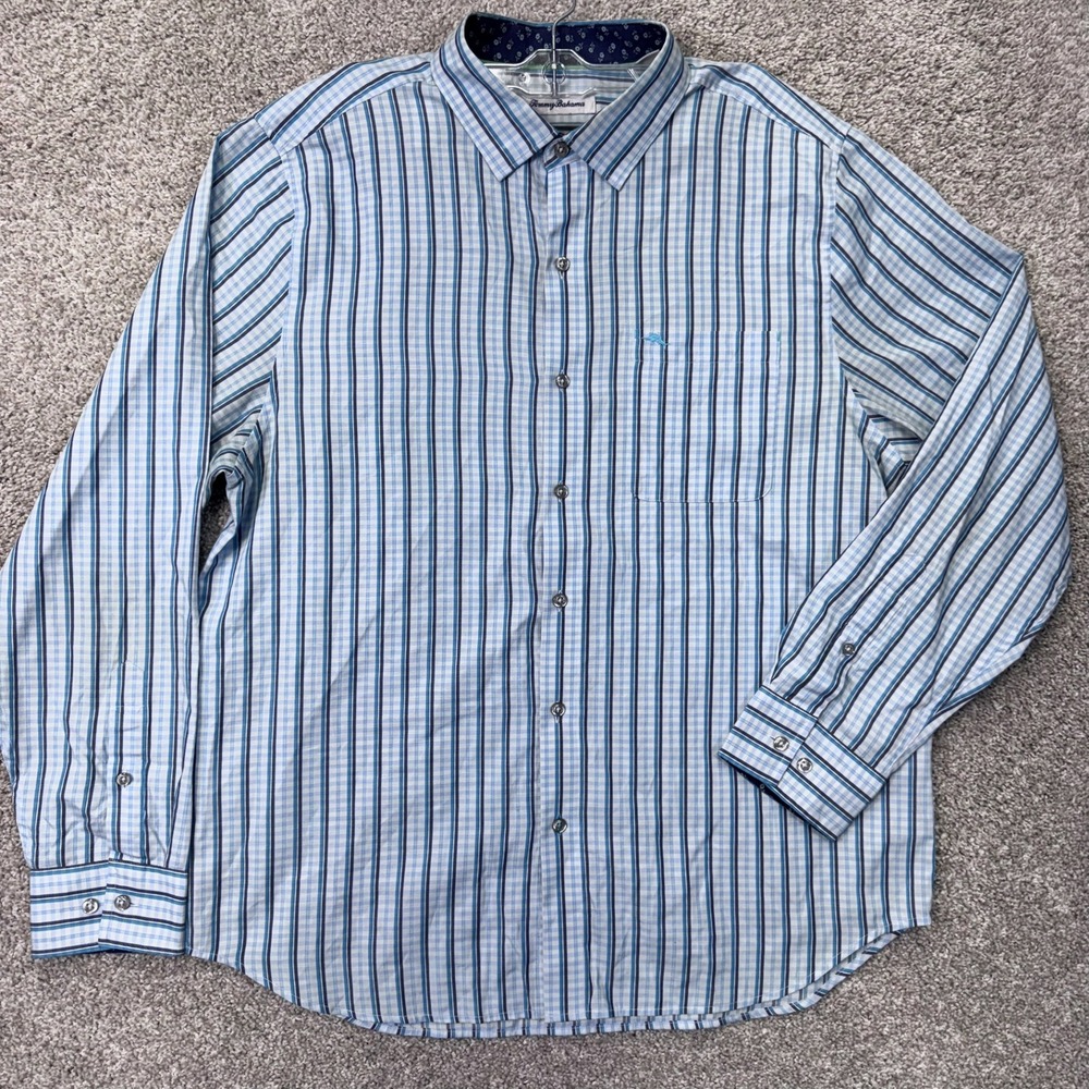 Tommy Bahama Shirt Mens Large Long Sleeve Striped Blue Button Down EUC